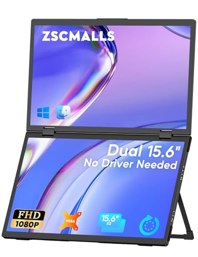 Image of ZSCMALLS Laptop Screen Extender-15.6 inch Dual Portable Monitor for Laptop USB-C HDMI Stacked Folding Triple Monitor Travel Display with Kickstand VESA for Windows Mac