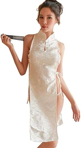 Amazon チャイナドレス セクシー コスプレ 刺繡 ランジェリー レディース シースルー ワンピース セクシーワンピース スリット ロング コスチューム Tバック付き セクシーコスプレ ホワイト コスプレ 仮装 通販