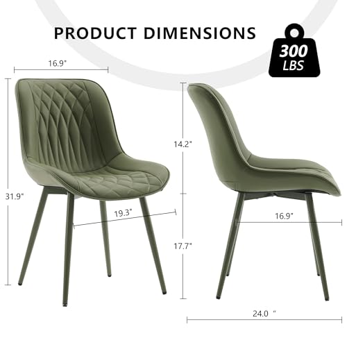 Image of YOUNIKE Dining Chairs Set of 2 Kitchen & Dining Room Chairs Modern Green | Faux leather waterproof, comfortable accent side chairs with upholstered back and metal legs, easy to clean assemble; 300lb