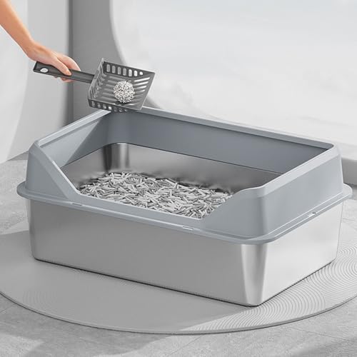 Caixa de Areia para Gatos, Entrada Superior Anti-respingos, Bandeja Grande de Areia para Gatos de Al