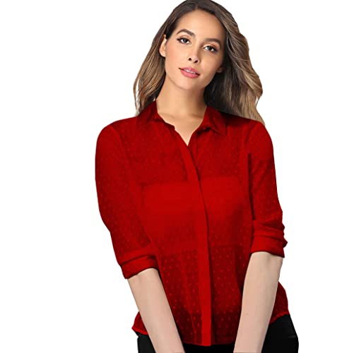 Image of Armenian Women Poly Georgette Dobby Textured Fabric Blouse Sleeve Office Lady Shirt Women Tops