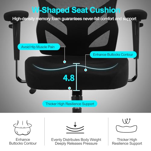 Image of YFO Ergonomic Office Chair, Mesh Computer Desk Chair with Adjustable Back Lumbar Support and Armrests, Comfy Executive Rolling Swivel Task Chair for Home Office, Black