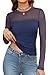 XIEERDUO Navy Blue Tops for Women Trendy Long Sleeve Shirt for Women Sexy Mesh Sleeve Tops Date Night Going Out Outfits L