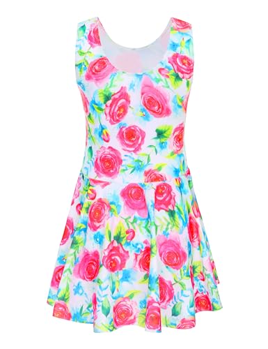 Image of Girls Swimsuits Kids One Piece Sleeveless Swimwear Skirted Bathing Suit Summer Swim Dress with UPF 50+ Sun Protection