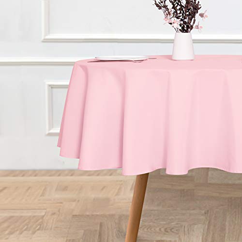 Sancua Round Tablecloth - 60 Inch - Water Resistant Spill Proof Washable Polyester Table Cloth Decorative Fabric Table Cover For Dining Table, Buffet Parties And Camping, Pink #TOP1