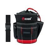 KUNN Electrician Tool Pouch, Drawstring Closure Tool Belt Pouches with Belt Clip for Carpenter, Construction, HVAC,Red