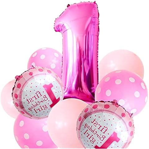 FONBAY First Birthday Decorations Girl,Happy 1st Birthday Girl,1st Birthday Decorations Balloons for Girls,Number 1 Balloons for Birthday Party Anniversary Cover