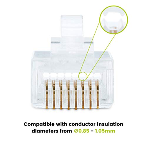Image of trueCABLE Cat5e RJ45 Pass Through Connectors, Unshielded (UTP) Modular Plug, UL Listed, EZ Crimp End, Gold Plated 3 Prong 8P8C, 50 Pieces