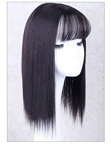 3D Wispy Fringe Forehead Hairpiece Clip in Straight Middle Parting Topper for Women With Thinning Hair 35cm Dark Black - Image 3