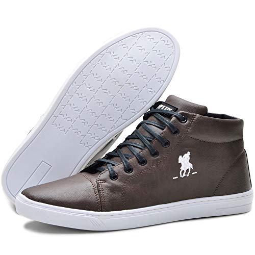 Tenis Cano Alto Masculino Estilo Botinha Polo Plus (41, Marrom)