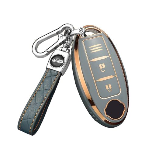 HIBEYO Smart Car Key Case Fits Nissan Qashqai Juke X-Trail Micra Murano Infiniti Protection Case Key Cover - TPU Silicone - Gray Blue