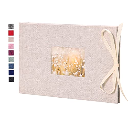 Vienrose Photo Album 4×6 50 Pockets Linen Frame Cover with Memo Areas Photobook Mini Slip-in Picture Book for Wedding Baby Vacation, White