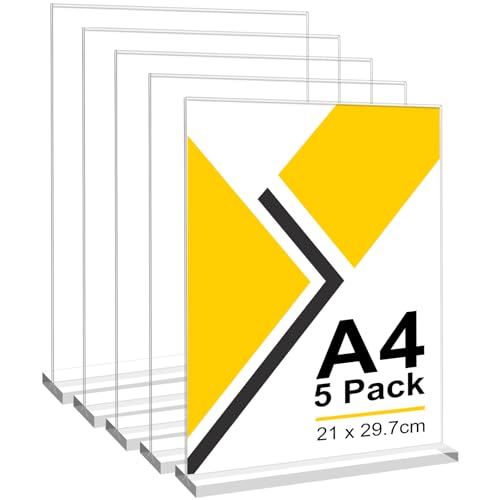 5 Unidades Soporte Cartel A4 de Acrílico, Forma T Expositor Metacrilato Soporte Menú, Porta Carteles Menus Restaurante, Soporte de Sobremesa, Titular de Menú Póster para Hotel, Tienda, Transparente