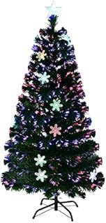 GYMAX 4FT/5FT/6FT/7FT Fiber Optic Christmas Tree, Green Artificial Xmas Tree with Flashing Top Star and Snowflake, Holiday Decoration (5 FT)