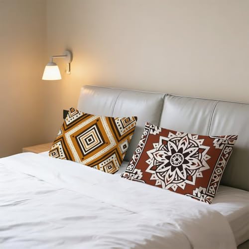 Housse de coussin 40x70 cm effet lin brun avec impression mandala de qualité - 4