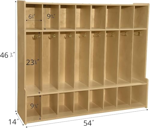 Image of Contender 8-Section Coat Locker with Bench & Cubby Storage, Classroom Wooden Backpack Cubby Storage Organizer with Hooks for Kids Room, Daycare [Comes Fully Assembled]