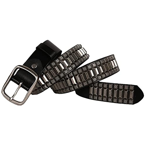 Metal Silver Studded Cowhide Leather Belt,Men Women Gothic Punk Rock Handmade Square Beads Rivet Belts for Jeans Pants(120cm/waist:40"~42", Studded~B)4