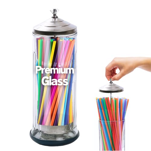 ROLUXENTIA Glass Drinking Straw Dispenser with Non-Slip Base - Premium Container Accommodating Straws up to 8.5 Inches for Home and Kitchen, Ideal for Extra Long & Jumbo Straws