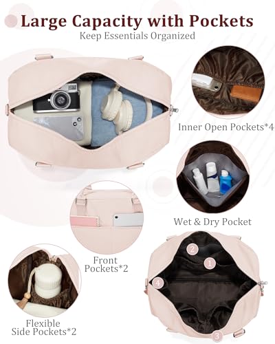Image of Gym Bag for Women,Travel Duffle Bag for Travel with Wet Pocket Weekender Overnight Carry On Tote Bag Luggage Bag with Trolley Sleeve Personal Item Travel Bag Hospital Diaper Bag Pink
