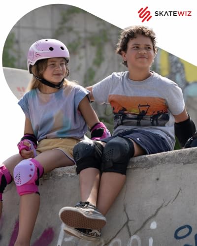 Image of SKATEWIZ Kids Knee Pads and Elbow Pads Set - Wrist Guards for Skateboarding - Smash - Size S Black - Skating Protective Gear, Roller Skates, Skateboard - Ice Skating Kids