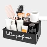 Cokritsm Portasecador de Pelo Madera - Organizador 2 Niveles para Planchas y Cosméticos del Baño,Organizador de Herramientas para el Cabello, Montaje en Pared o Mostrador (Negro)