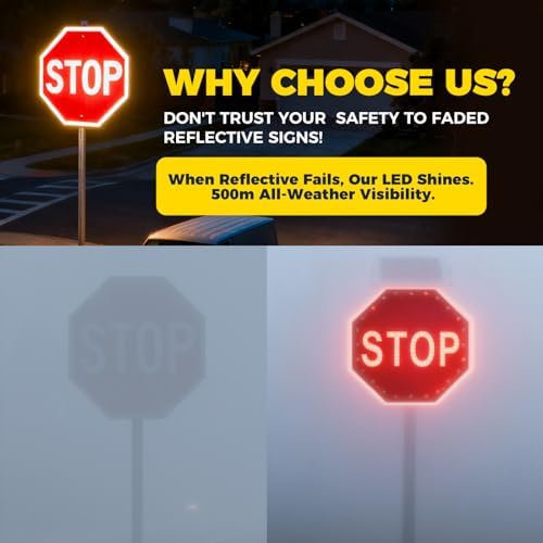 Solar LED Octagon Road Sign - Engineer Grade Reflective, Blinking Red Traffic Sign, IP65 Waterproof, Solar-Powered, 60cm/24in for Highways & Pedestrian Crossings, Customizable