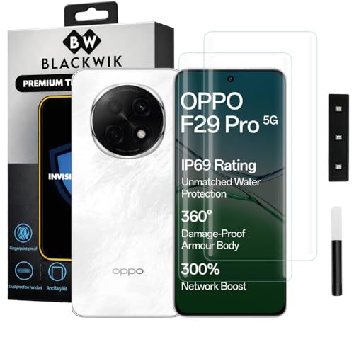 Image of Blackwik Premium Curved UV Tempered Glass For Oppo F29 Pro 5G Cellphone (Transparent, Pack of 2) Advanced Border Less Full Screen Coverage UV Screen Protector Guard With Installation Kit