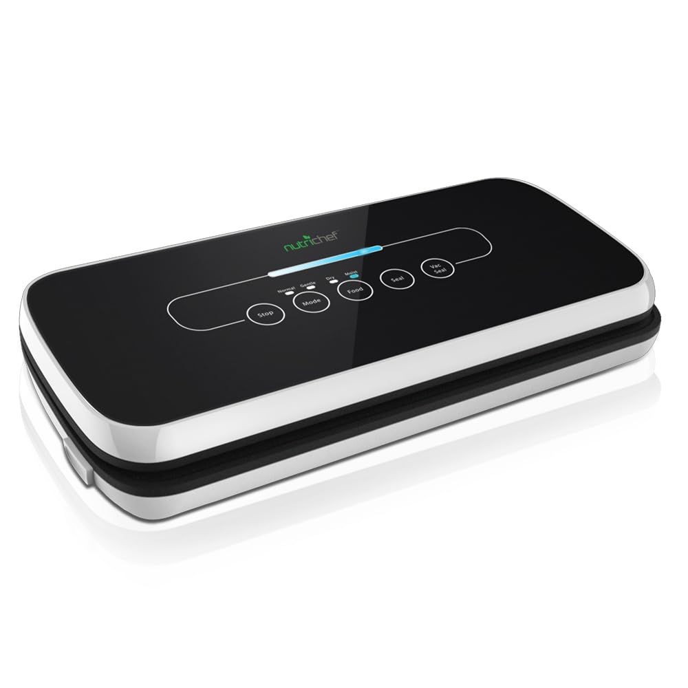 NutriChef Machine à emballer sous vide pour aliments, sous vide, sous vide, kit de soudage de film avec dispositif de scellage à vin, tuyau d'aspiration d'air, 5 sacs sous vide