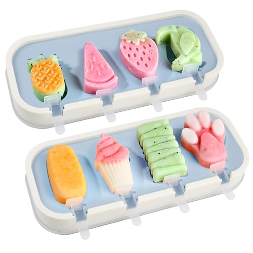 2 Pièces Moule a Glace Silicone Batonnet, Moules à Glace Animaux Mignons, Reutilisable Maison pour Popsicles Crèmes Glacées, Moule à Glace Silicone Batonnet Sans Bpa, pour la Fabrication de Glaces