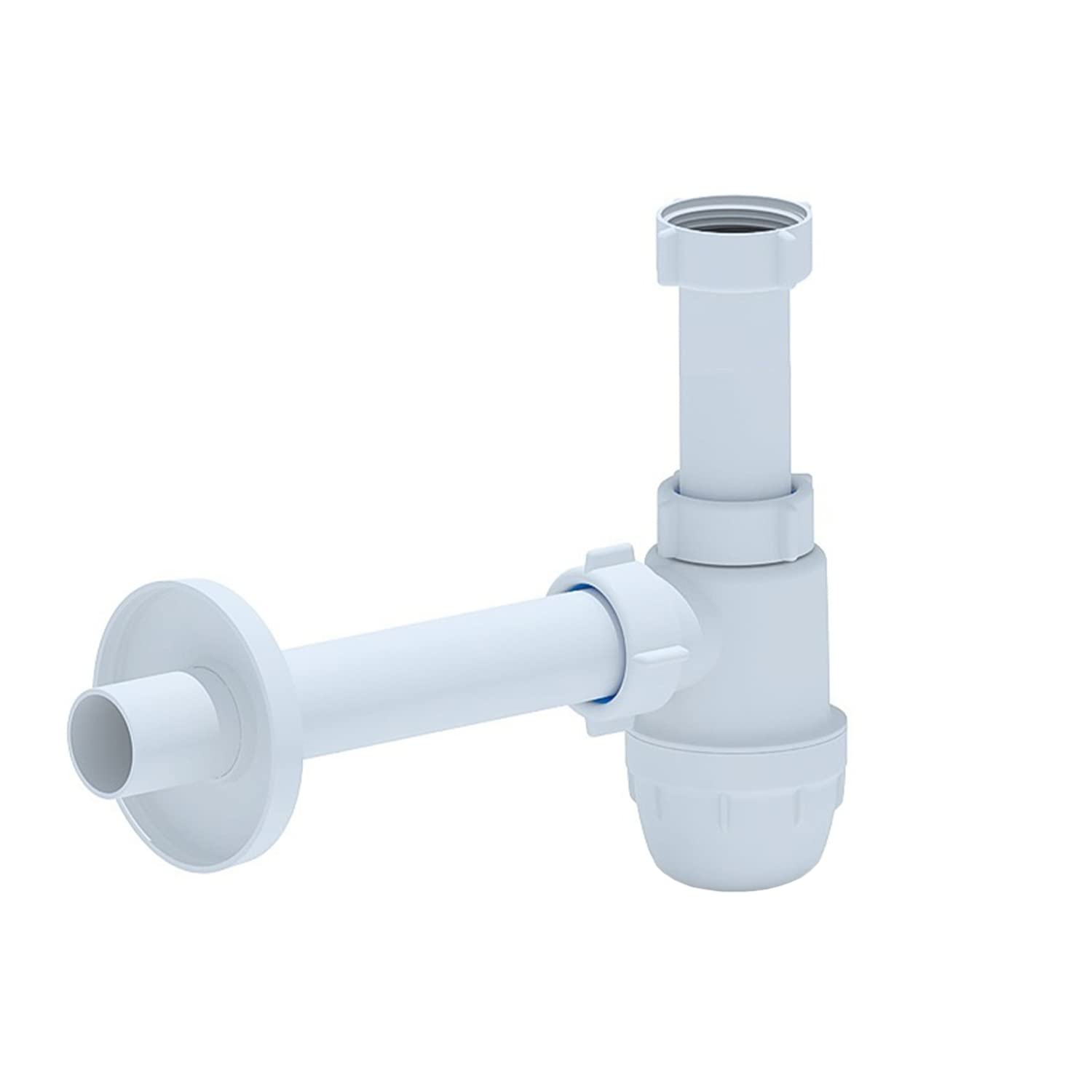 Planetmöbel Sifone per lavabo e lavabo, scarico in plastica bianca, sifone tubolare 1 1/4