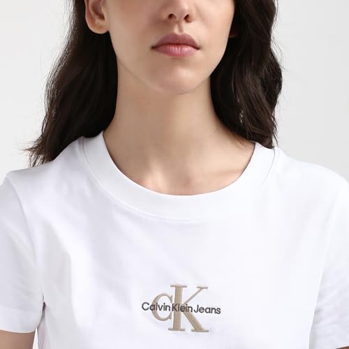 Calvin Klein Jeans Damen T-Shirt Kurzarm Monologo Slim Rundhalsausschnitt, Weiß (Bright White), 4XL – Ansicht 6