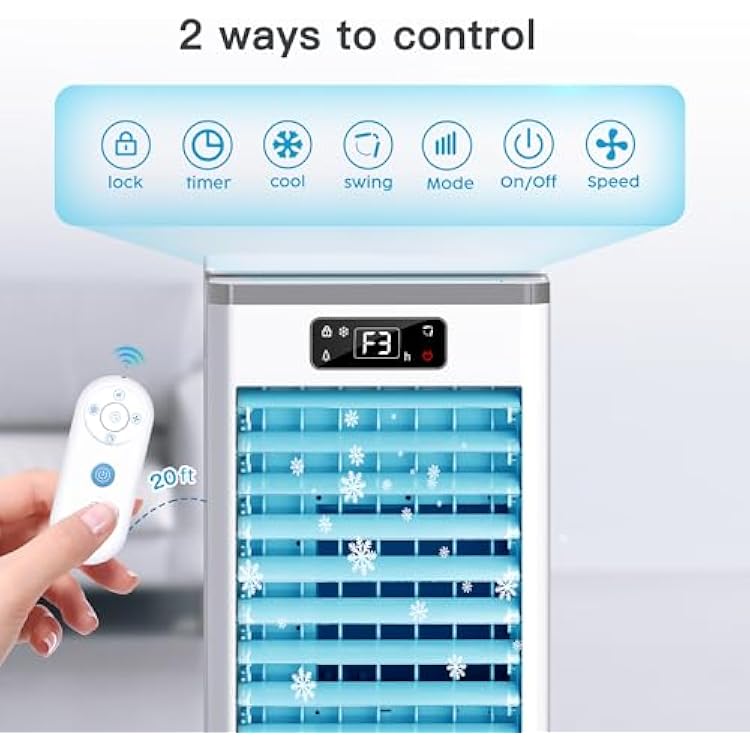 Evaporative Air Cooler, Windowless Portable Air Conditioners Fan w/3 Modes & 3 Speeds, 12H Timer for Smart Auto-off, 2-Gal Tank for 20H Cooling,16FT Remote,No Hose Needed,46db Swamp Cooler