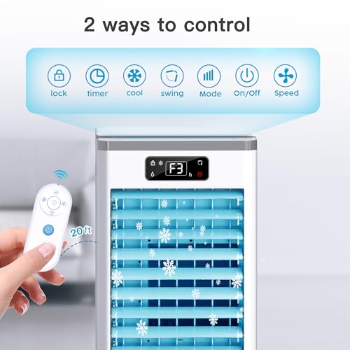 WICOLO Windowless Portable Air Conditioners Fan, Evaporative Air Cooler w/3 Modes & 3 Speeds, 12H Timer for Smart Auto-off, 2-Gal Tank for 20H Cooling,16FT Remote,No Hose Needed,46db Swamp Cooler - Thumbnail 5