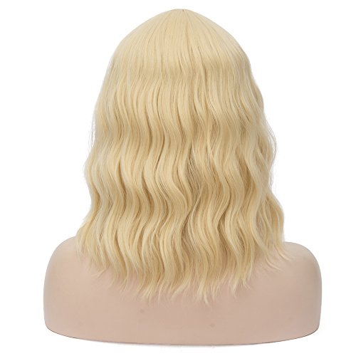 Image of BERON Blonde 12 Inch Wigs for Women Girls Short Curly Wavy Hair Wig 30 cm Light Blond Shoulder Length Body Wave Halloween Cosplay Daily Party Wigs (Light Blonde)