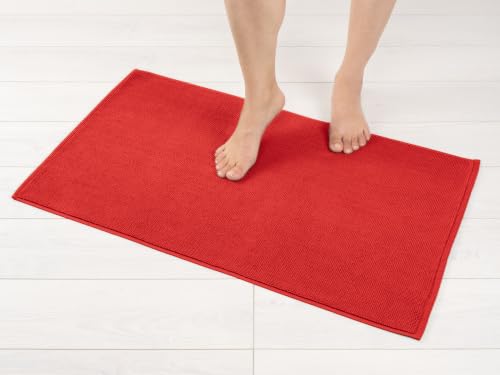 Image of American Soft Linen Bath Rug, 20 in 34 in 100% Cotton Bath Mats Rugs for Bathroom, Slip Reducer Washable Shaggy Form Area Rugs, Red Bath Rug