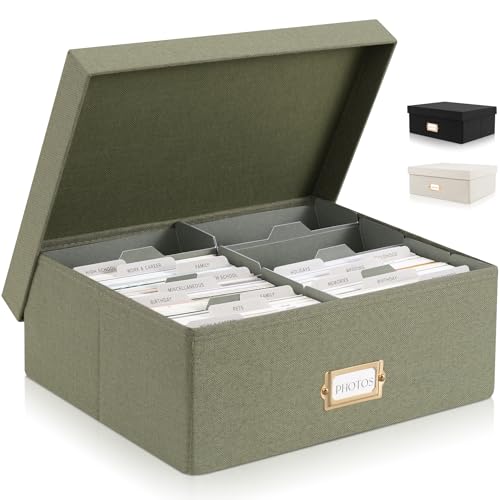 ZICOTO Dekorative Foto-Aufbewahrungsbox – stabiler Leinen-Foto-Organizer mit Trennwänden ist perfekt für bis zu 1700 Bilder und 10 x 15 cm große Fotos – tragbare Scrapbook-Aufbewahrungsbehälter mit