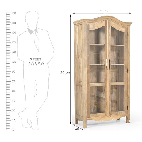 Image of The Attic Catania Kitchen Cabinet, Multipurpose Cabinet for Bedroom Living Room Study bar, Solid Wood Bookshelf /Kitchen Cabinet, Solid Mango Wood, Natural Matte Finish