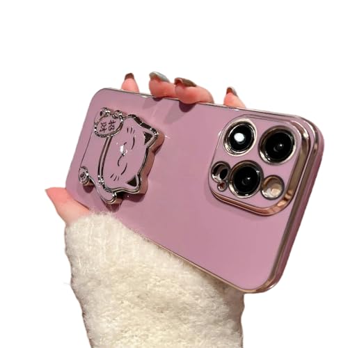 Étui silicone iPhone 14 violet avec support chat pliable pour protection quotidienne