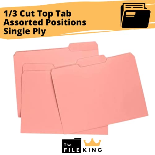The File King 1/3 Cut Pink File Folders Letter Size - 100 Pack | Colored Folders 8.5 X 11 | Usa Made | Assorted 3 Tab Color Manila File Folder | Heavy Duty Office & Paper Filing Supplies #TOP2