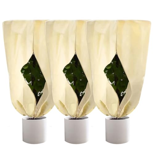 NAVESO 3Piezas Protector de Plantas para Invierno, 80x60cm Funda para Plantas, Cubre Plantas Invierno, Manta Termica Plantas con Cremallera y Cordón, Malla Antiheladas, Saco Cubre Plantas