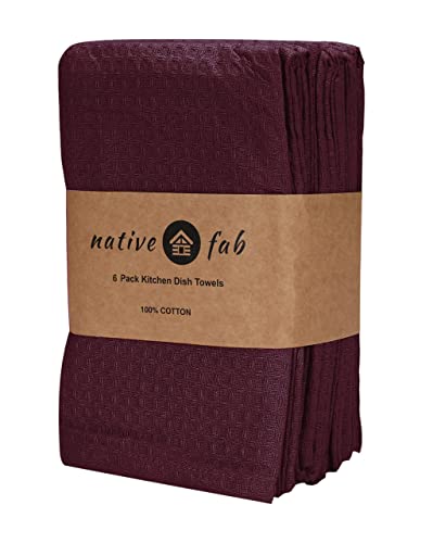 Native Fab Cotton Kitchen Towel With Hanging Loop 16X26 Inches, 6-Pack, Waffle Weave Kitchen Towels For Cleaning Drying, Washcloths Soft & Absorbent Cloth Rags, Bar Towel, Dish Cloth, Burgundy Wine #TOP6
