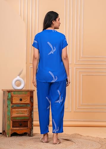 Image of Women's Cotton Printed Night Suit Set of Shirt & Pajama Set Women Night Wear Set