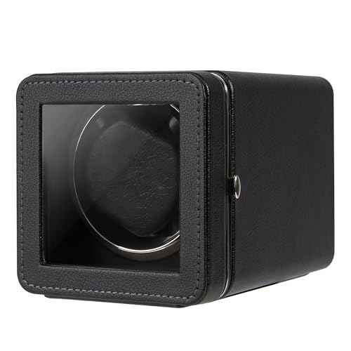 Kalawen PU Automatic Watch Winder, Single Watch Winder Dust-Proof Box with Quiet Motor, Watches Rotation Storage Case Display Box for Automatic Mechanical Watches-Black