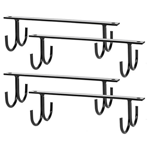 Tonxus 4 Sets Mugs Hooks Under Cabinet Rustic Cups Holder Mugs Display Racks Under Shelf Coffee Mug Hanger for Kitchen Coffee Bar (Black, 4) Cover
