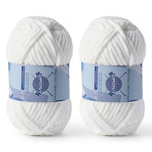 Image of 2 Pack Chunky Chenille Yarn for Crocheting, Baby Yarn for Crocheting Soft Blankets, Bulky Yarns for Crochet Amigurumi, 200g (148.7yds) Fluffy Velvet Yarns for Hand Knitting(2 White)