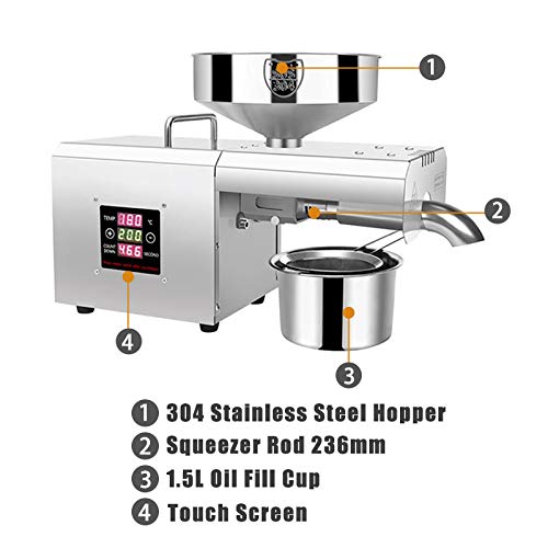 Foto von hzexun Automatische Ölpresse Maschine Ölgewinnung Edelstahl Ölpresse Extractor für Kokos Flachs Erdnuss Castor Hanf Perilla Raps Sesam Nüsse Samen