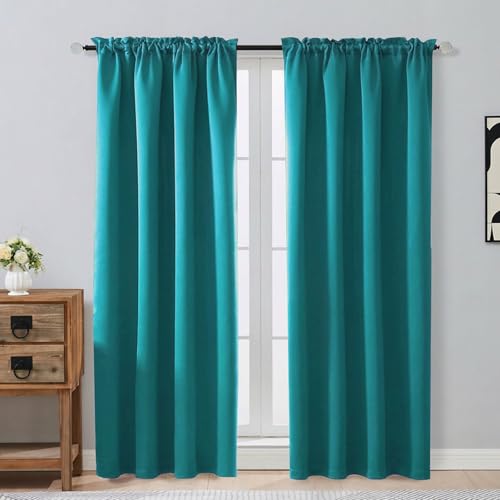 Image of Teal Blackout Curtains for Bedroom 72 Inch Length 2 Panels Set, Thermal Insulated Curtains for Living Room Nursery, Dual Rod Pocket Window Drapes for Patio French Door Front Door, 2x40Wx72L