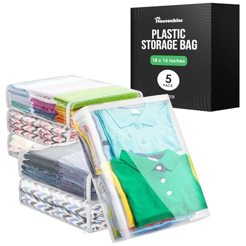 Clothes Storage Bag, Sweater Bags, Clear Storage Bags, Sweater Storage Bags, Plastic Storage Bags For Clothes, Sweater Bags Moth Proof, Clear Storage Bags With Zipper, Sheet Storage Bags, 18x15, 5 PK Cover