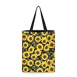 HUGS IDEA Sunflower Print Shoulder Bag for Women Linen Tote Purse Lightweight Shopping Bag Fashion College Handbag for Teen Girl Reusable Top-handle Portable Laptop Bag