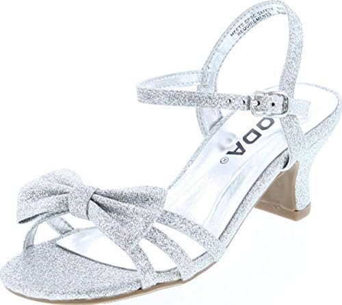 Soda Girly-2 Children's Girl's Open Toe Slingback Block High Heel Sandals (Silver Glt, numeric_4)